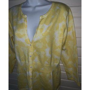 Lucy & Laurel Sz LARGE Yellow Daffodil Cotton Nylon Button Front Cardigan *VGUC